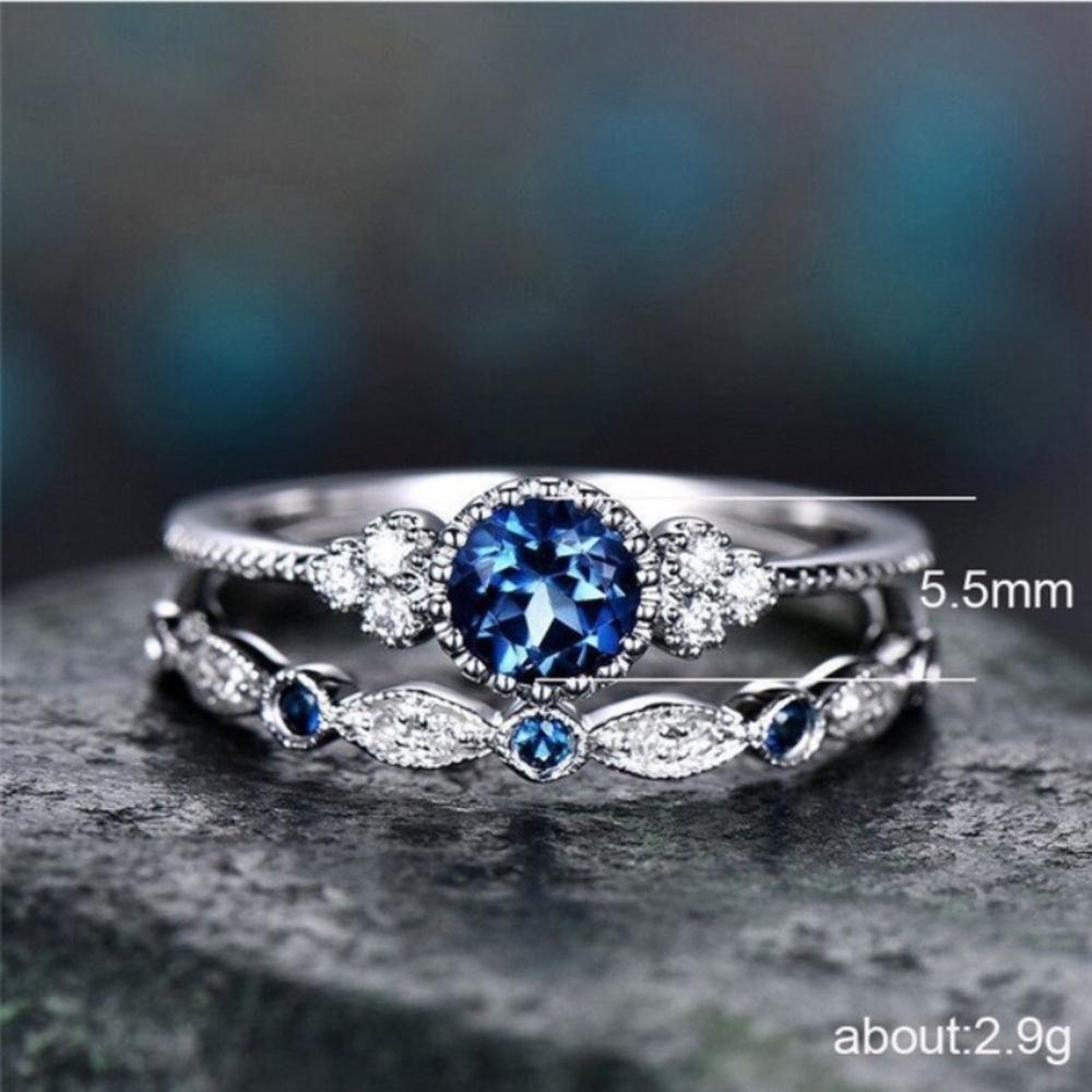 2/$30-2 Piece 925 Silver Blue Sapphire Ring - Picture 2 of 5